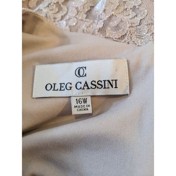 Oleg Cassini Dress Womens Size 16 Glitter Lace Sparkly Champagne Ruched Side - Picture 6 of 9